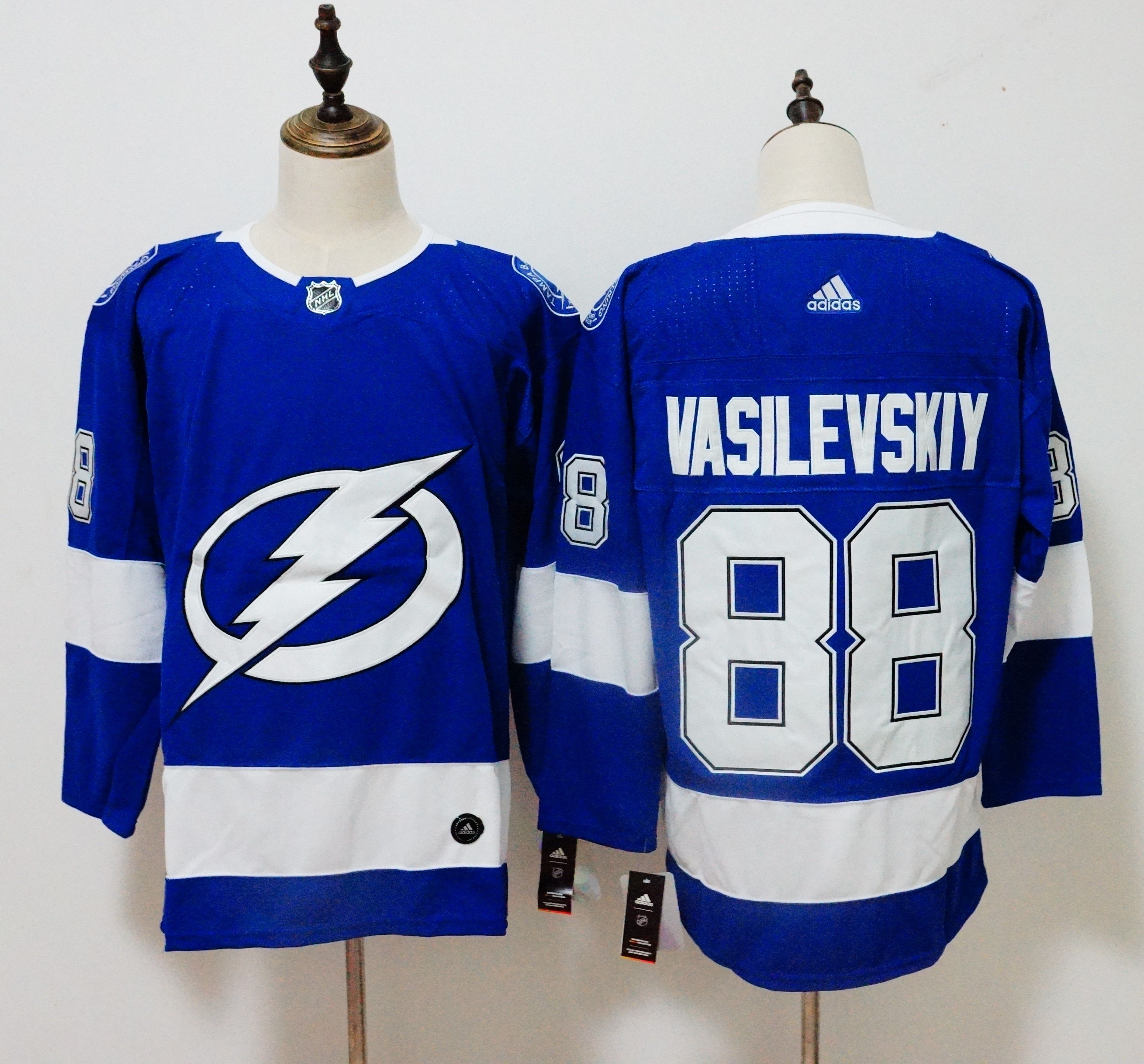 Men Tampa Bay Lightning #88 Vasilevskiy Blue Adidas Hockey Stitched NHL Jerseys->tampa bay lightning->NHL Jersey